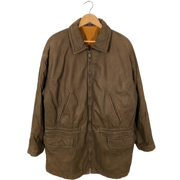 Vintage Valentino Pelle Brown Nubuck Leather Long Coat coat men's size Large - Picture 1 of 11